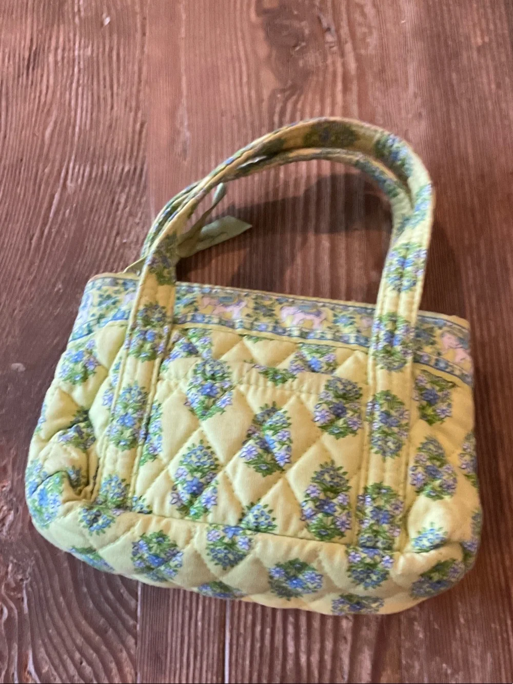 Vera Bradley retired yellow Citrus Elephant mini purse hand bag 5x7.5”